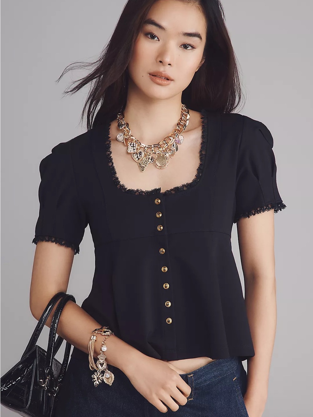 Maeve Puff-Sleeve Babydoll Top